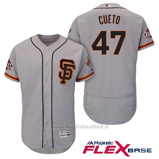 Maglia Baseball Uomo San Francisco Giants Johnny Cueto Grigio Alterner 60th Season Flex Base